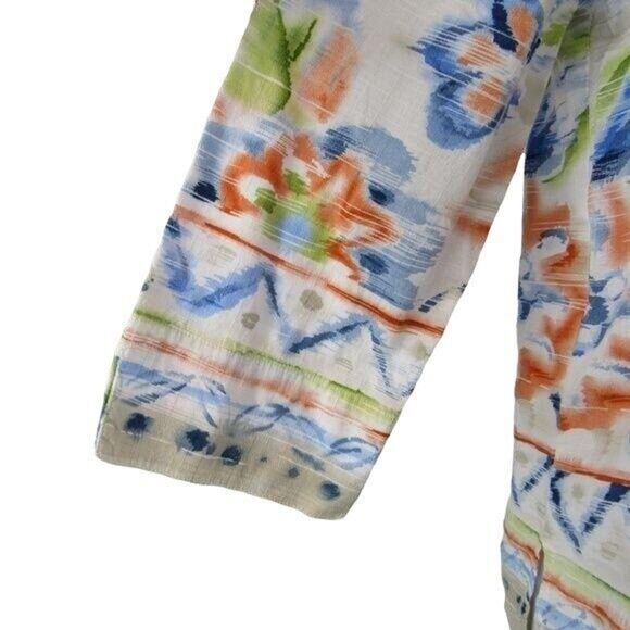 Alfred Dunner Button Front Blouse Aztec Floral Motif Size 8P Shoulder Pads - Picture 3 of 8